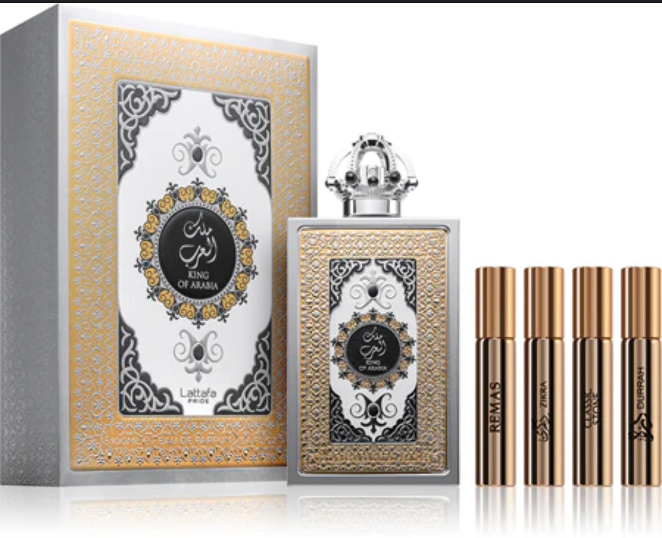 Lattafa Profumo King of Arabia - Eau de Parfum da 100ml con Design Dorato Elegante e Fragranza Unica per Momenti Speciali