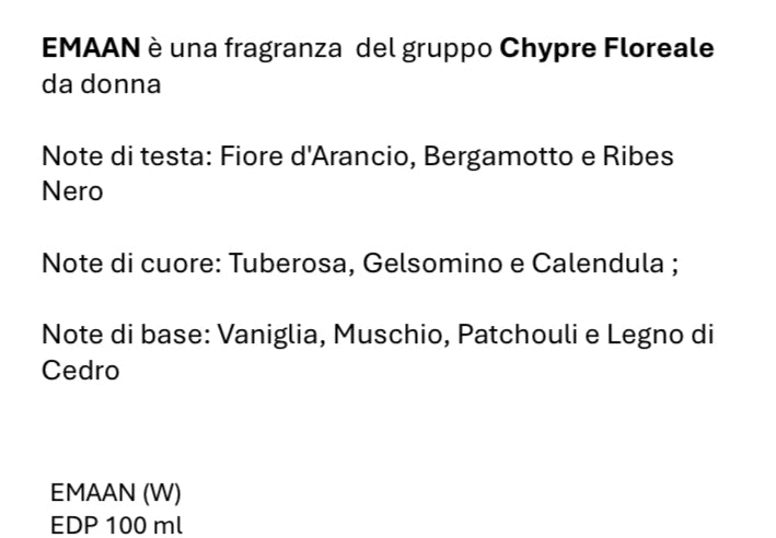 EMAAN è una fragranza del gruppo Chypre Florealeda donna lattafa