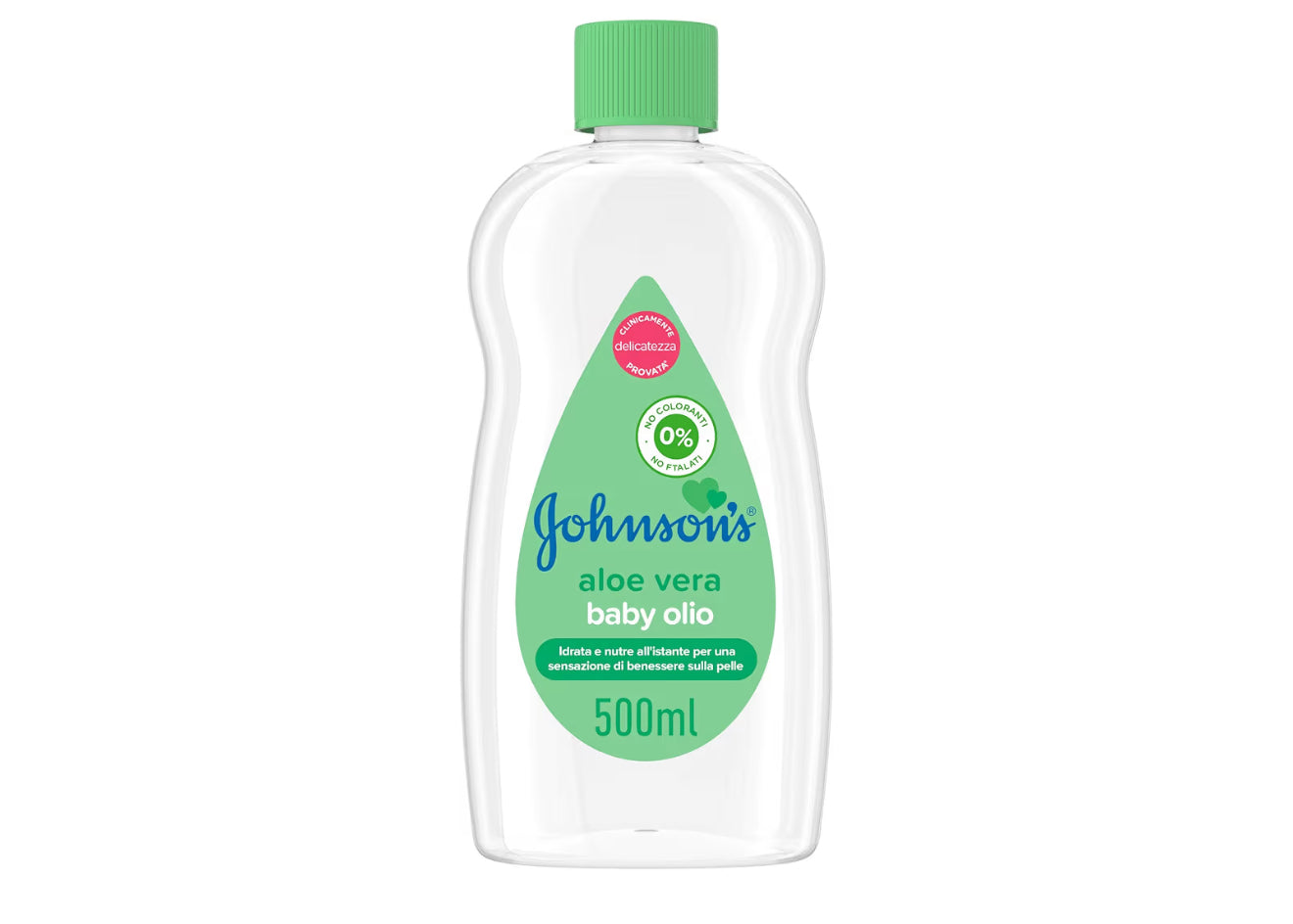 Johnson's Baby, Olio Idratante per bambini e neonati, con Aloe Vera, Senza Coloranti Solfati Ftalati e Alcol, Ideale per Tutta la Famiglia, 500ml