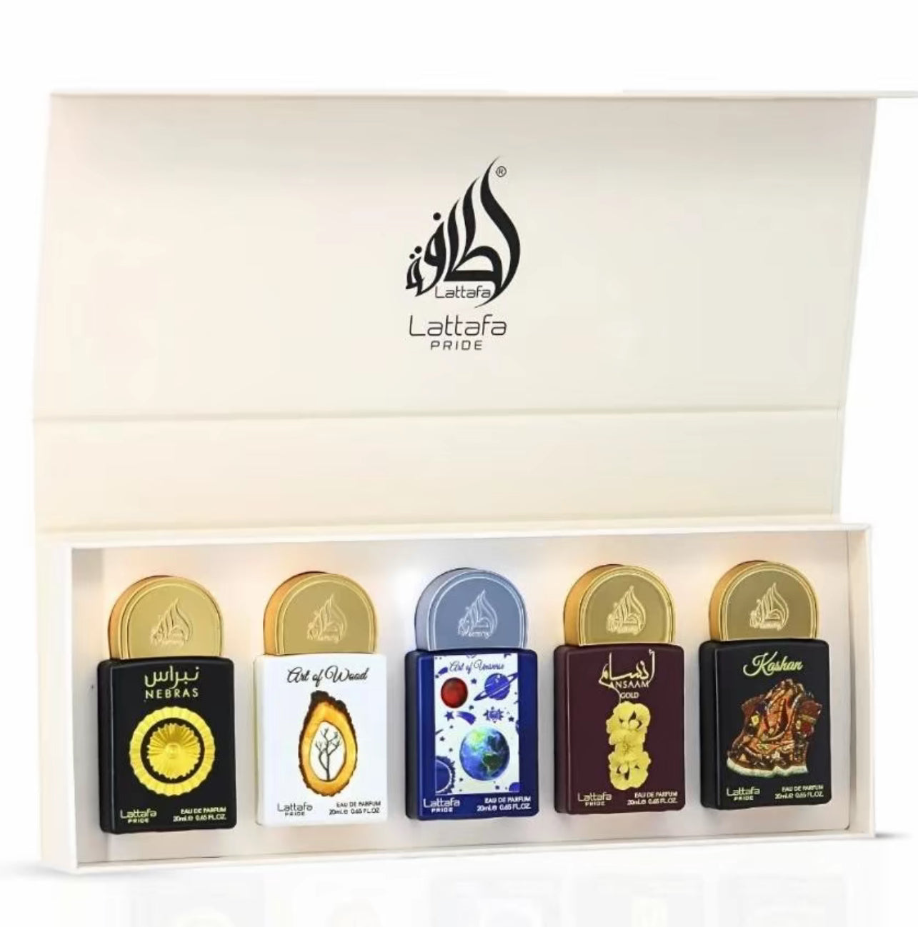 Lattafa Pride Gift Set Collection No.3 (5 x 20ml) -
Nebras, Art of Wood, Art of Universe, Ansaam Gold, Kashan