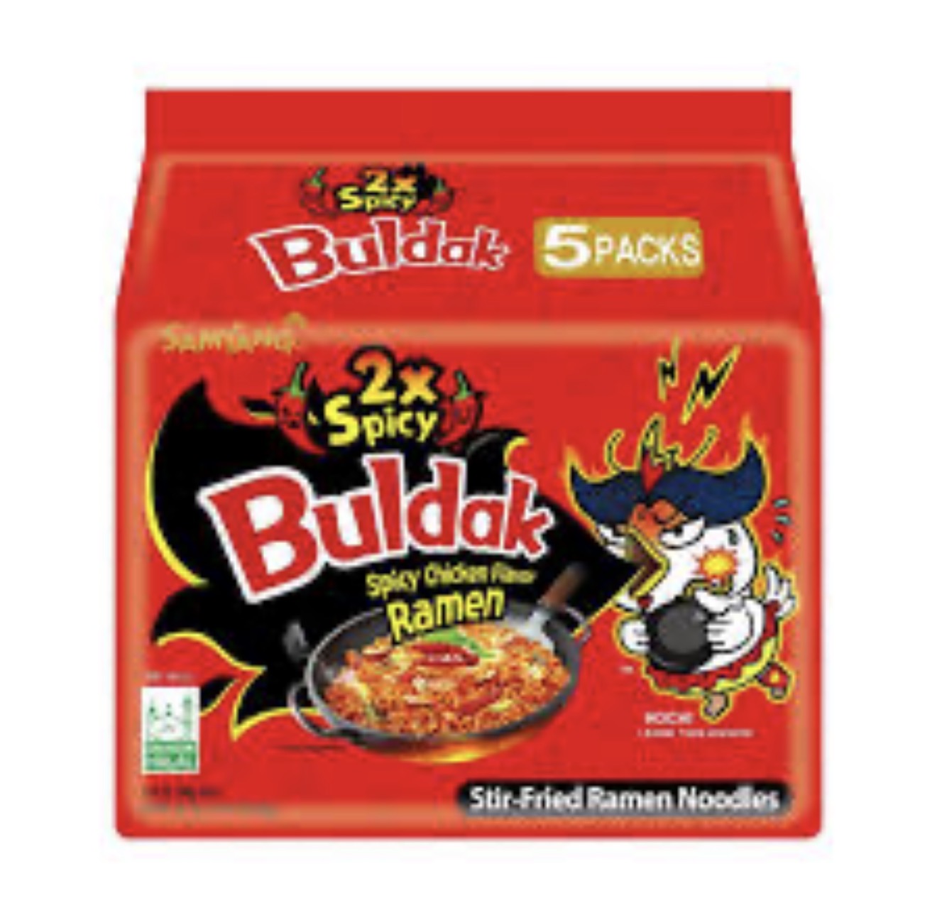 Samyang Buldak ramen di spaghetti fritti con pollo piccante caldo coreano, (5 x 140 g)