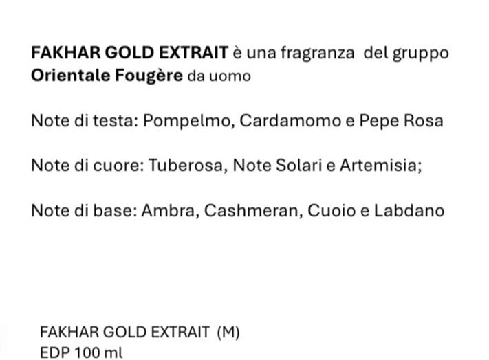 FAKHAR GOLD EXTRAIT è una fragranza del gruppo Orientale Fougère da uomo