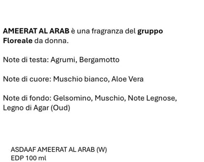 ASDAAF AMEERAT AL ARAB Eau de Parfum 100 ml - Fragranza Floreale da Donna con Note di Agrumi Bergamotto e Gelsomino e Muschio Bianco